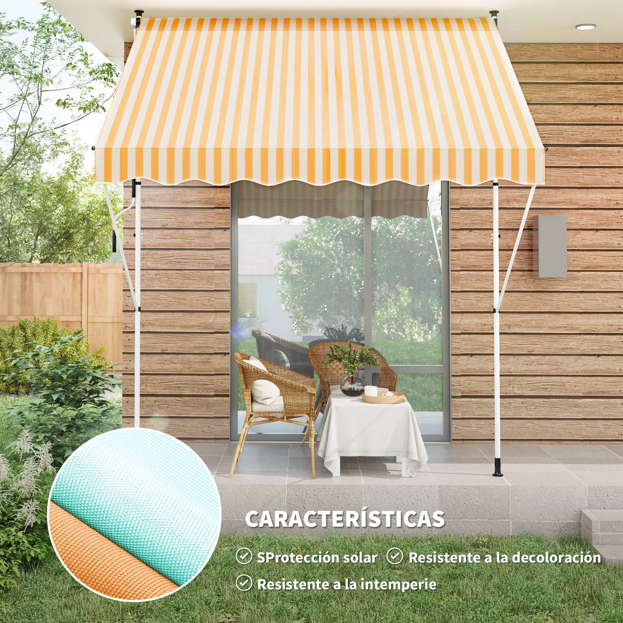 Store banne rétractable manuelle 300 x 150 x 170-280 cm avec hauteur réglable, manivelle et protection solaire pour terrasse, orange - Image 6