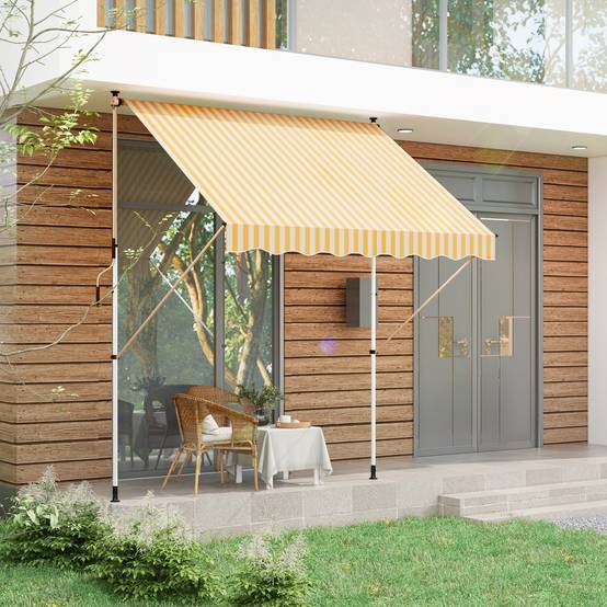Store banne rétractable manuelle 300 x 150 x 170-280 cm avec hauteur réglable, manivelle et protection solaire pour terrasse, orange - Image 4