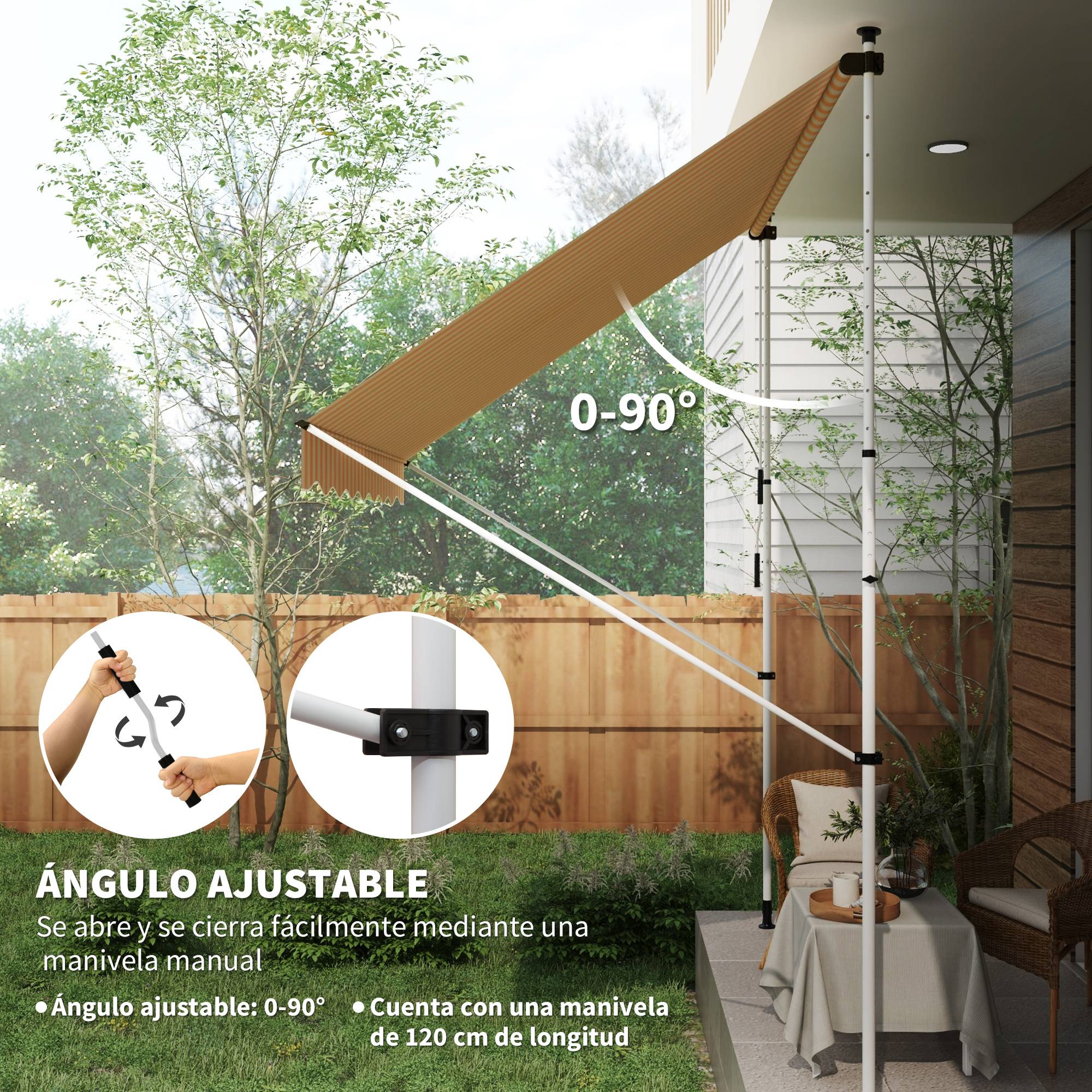Store banne rétractable manuelle 300 x 150 x 170-280 cm avec hauteur réglable, manivelle et protection solaire pour terrasse, orange - Image 8