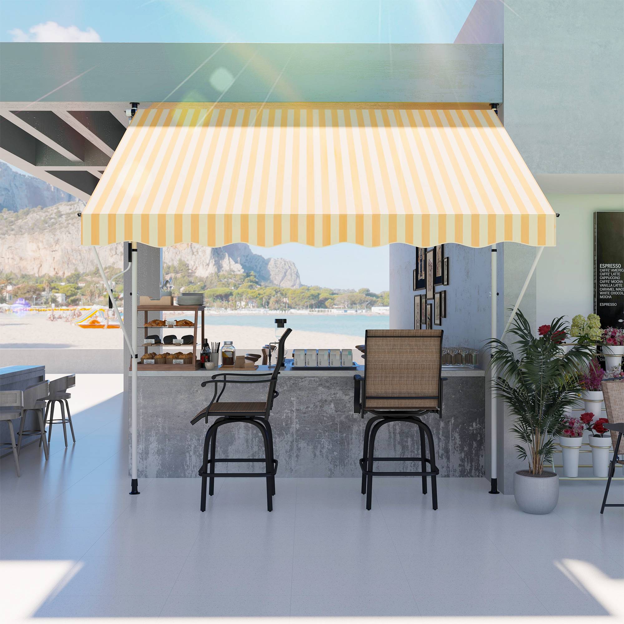 Store banne rétractable manuelle 300 x 150 x 170-280 cm avec hauteur réglable, manivelle et protection solaire pour terrasse, orange - Image 3