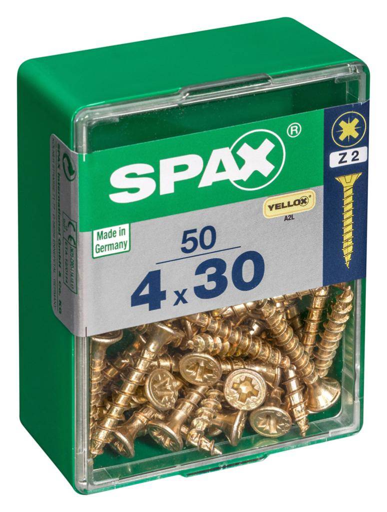 Spax - Lot de 50 vis acier tête fraisée pozidriv SPAX, Diam.4 mm x L.30 mm - Image 1