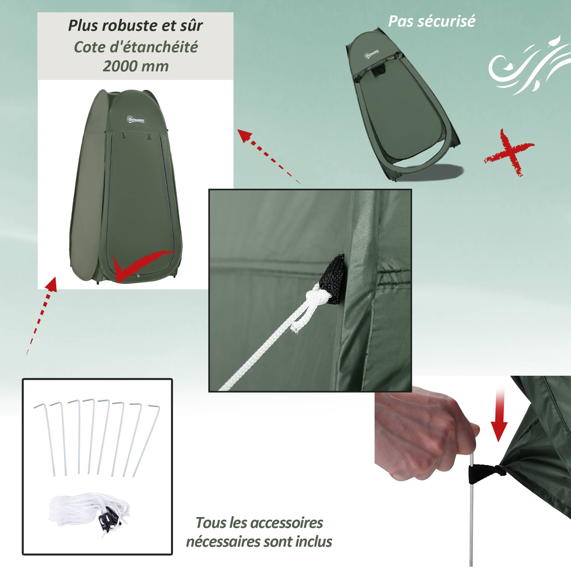 Tente de douche pop-up polyester vert 100 x 100 x 185 cm - PANGIVO - Image 7