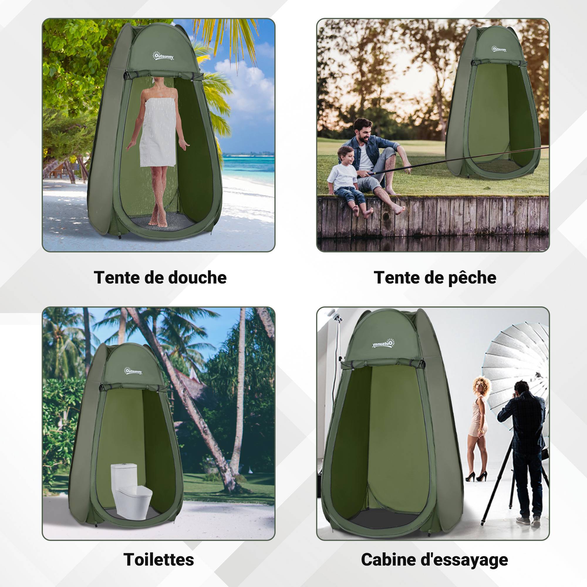Tente de douche pop-up polyester vert 100 x 100 x 185 cm - PANGIVO - Image 8