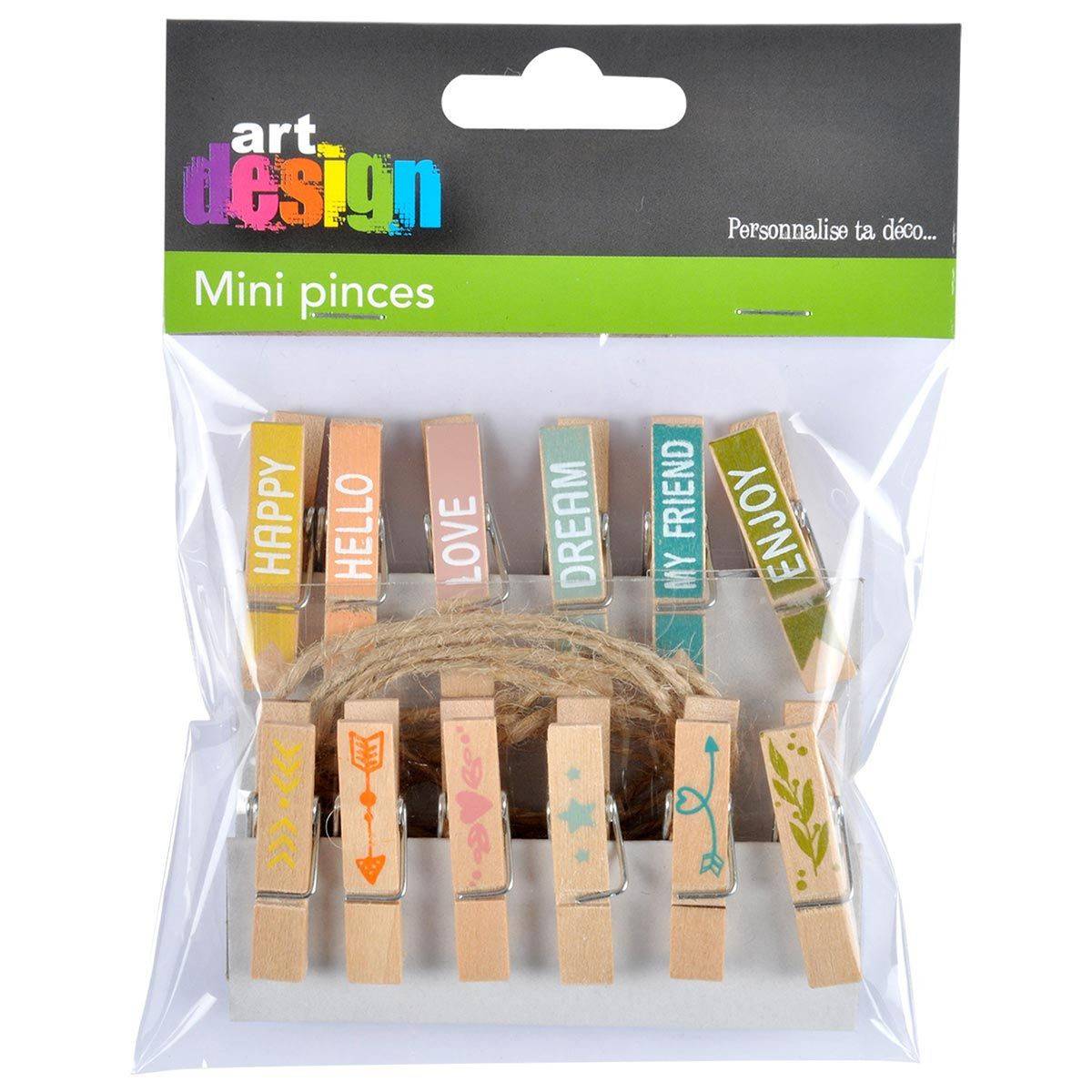 Paris Prix - Lot de 12 Pinces en Bois "Motif" 3cm Multicolore - Image 2