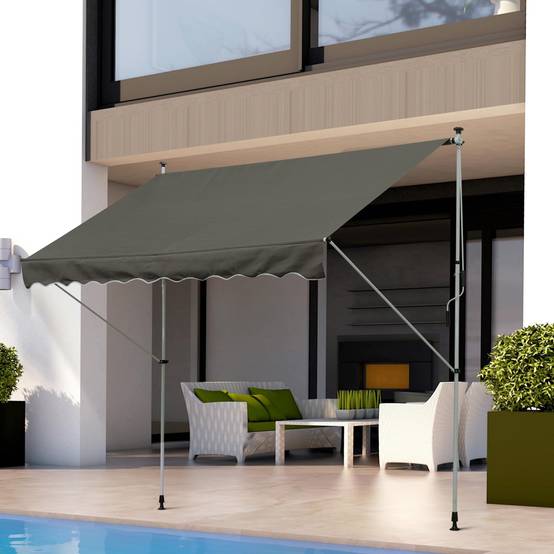 Store Banne Manuel Rétractable 3 x 1,5 m, Sans Perçage, Hauteur et Inclinaison Réglables, Aluminium et Polyester Anti-UV, Gris - Image 3