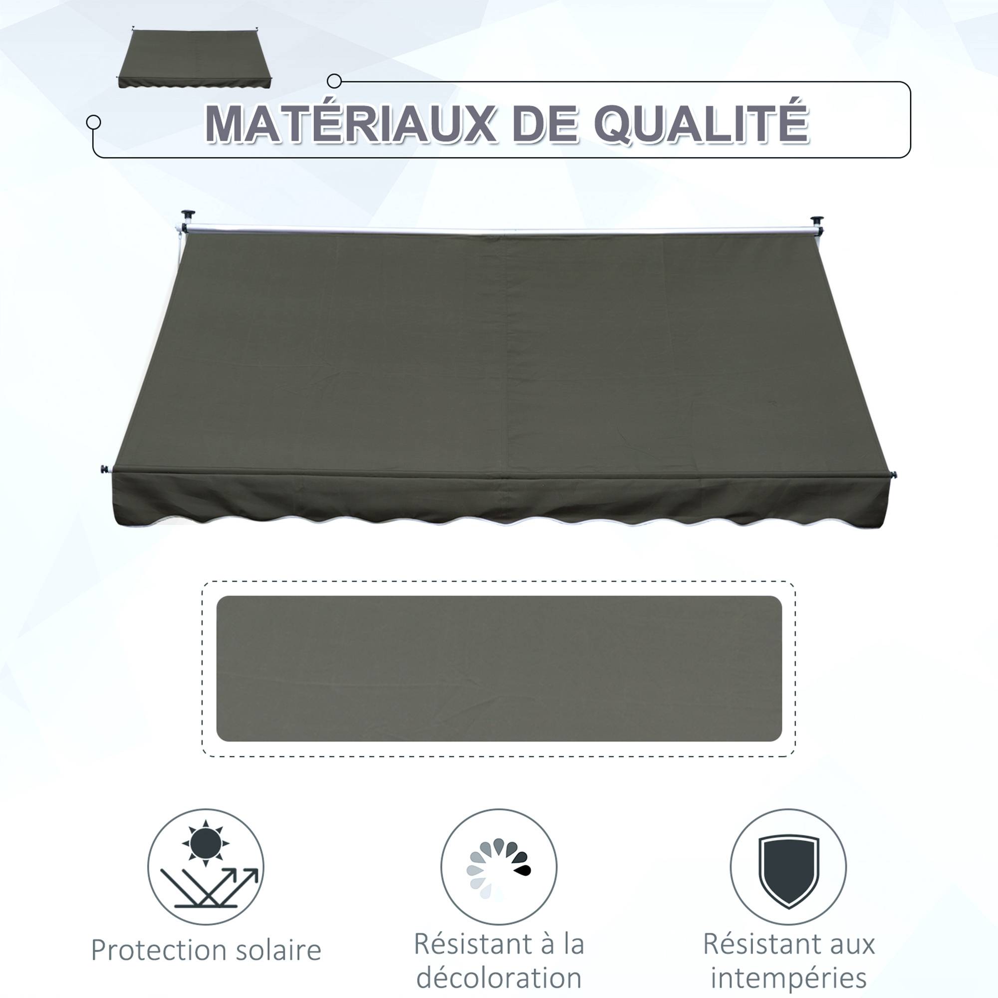 Store Banne Manuel Rétractable 3 x 1,5 m, Sans Perçage, Hauteur et Inclinaison Réglables, Aluminium et Polyester Anti-UV, Gris - Image 6