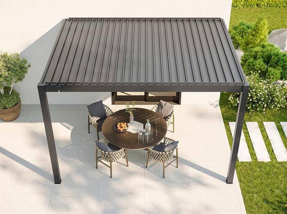 Pergola Bioclimatique Aluminium Adossee 12m² - 4x3m - Gris Anthracite - Image 5