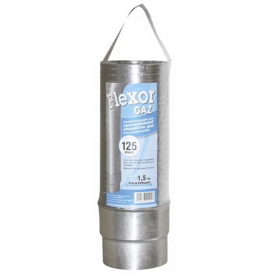Flexible gaz pour raccordement - 1,5M de longueur extensible - modèle FLEXOR GAZ - diamètre 125/132 mm - livré avec raccord - Image 1