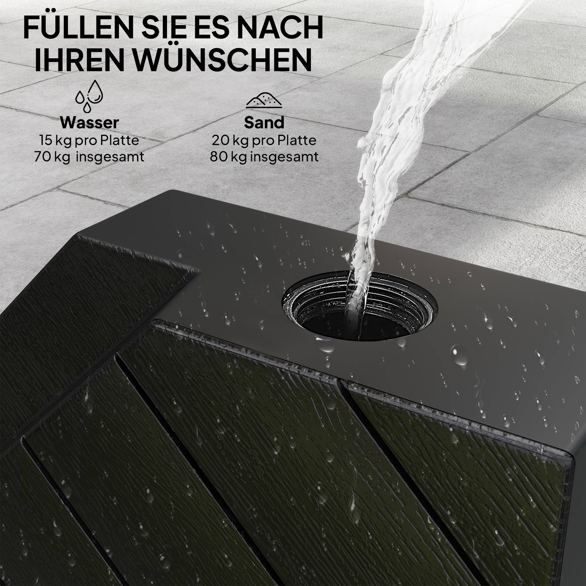 Poids de base pour pied de parasol, remplissable eau et sable, plastique, 80L x 80l x 13H cm, noir - Image 7