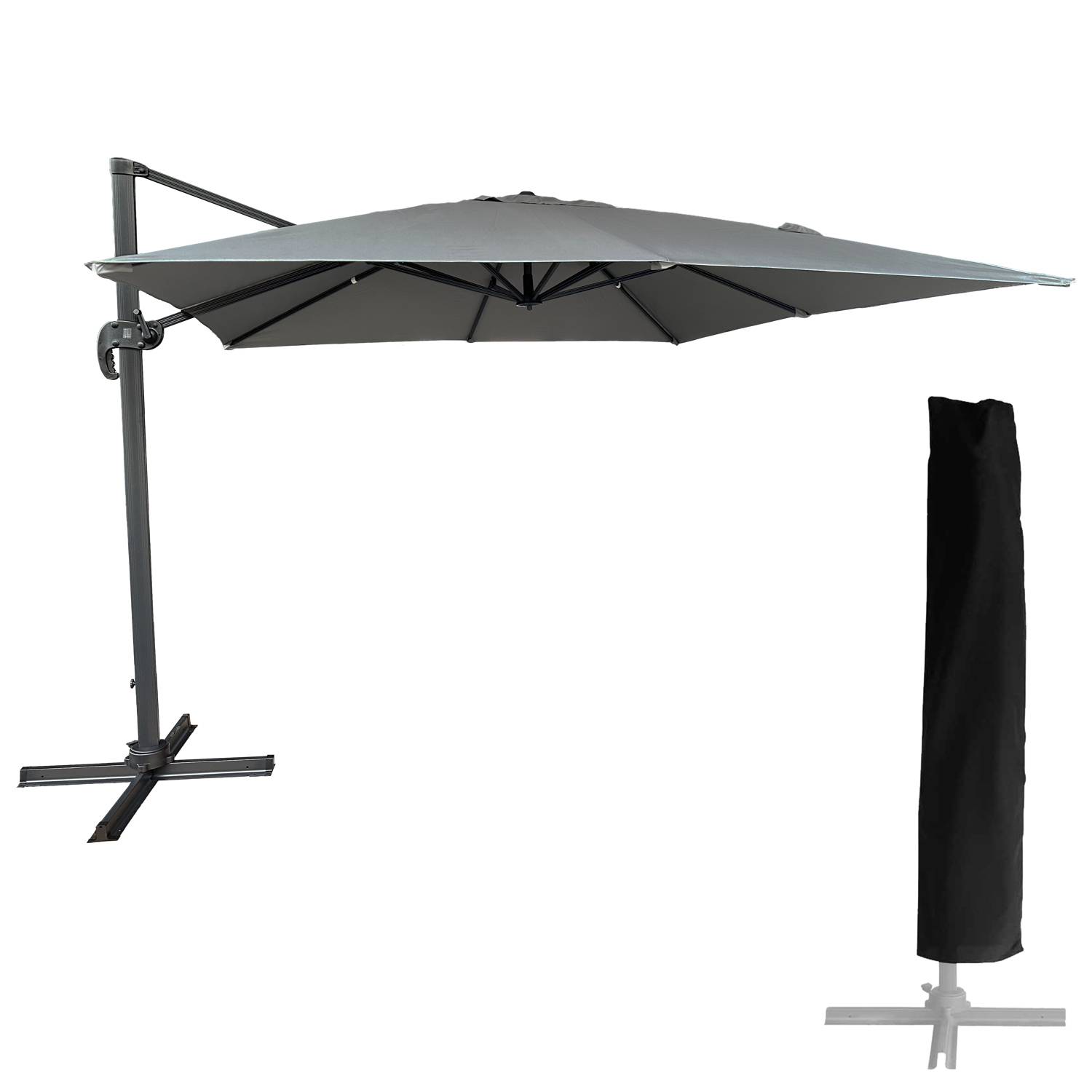 Happy Garden - Parasol déporté MOLOKAI carré 3x3m gris + housse - HAPPY GARDEN - Image 1