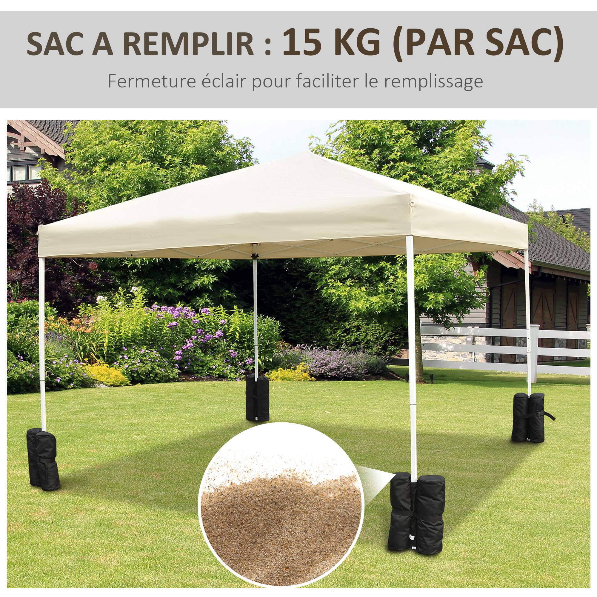 Lot 4 sacs de lestage de fixation pour tonnelle parasol pavillon, poids de lestage de pavillon, volume max. 15 kg, noir - Image 6