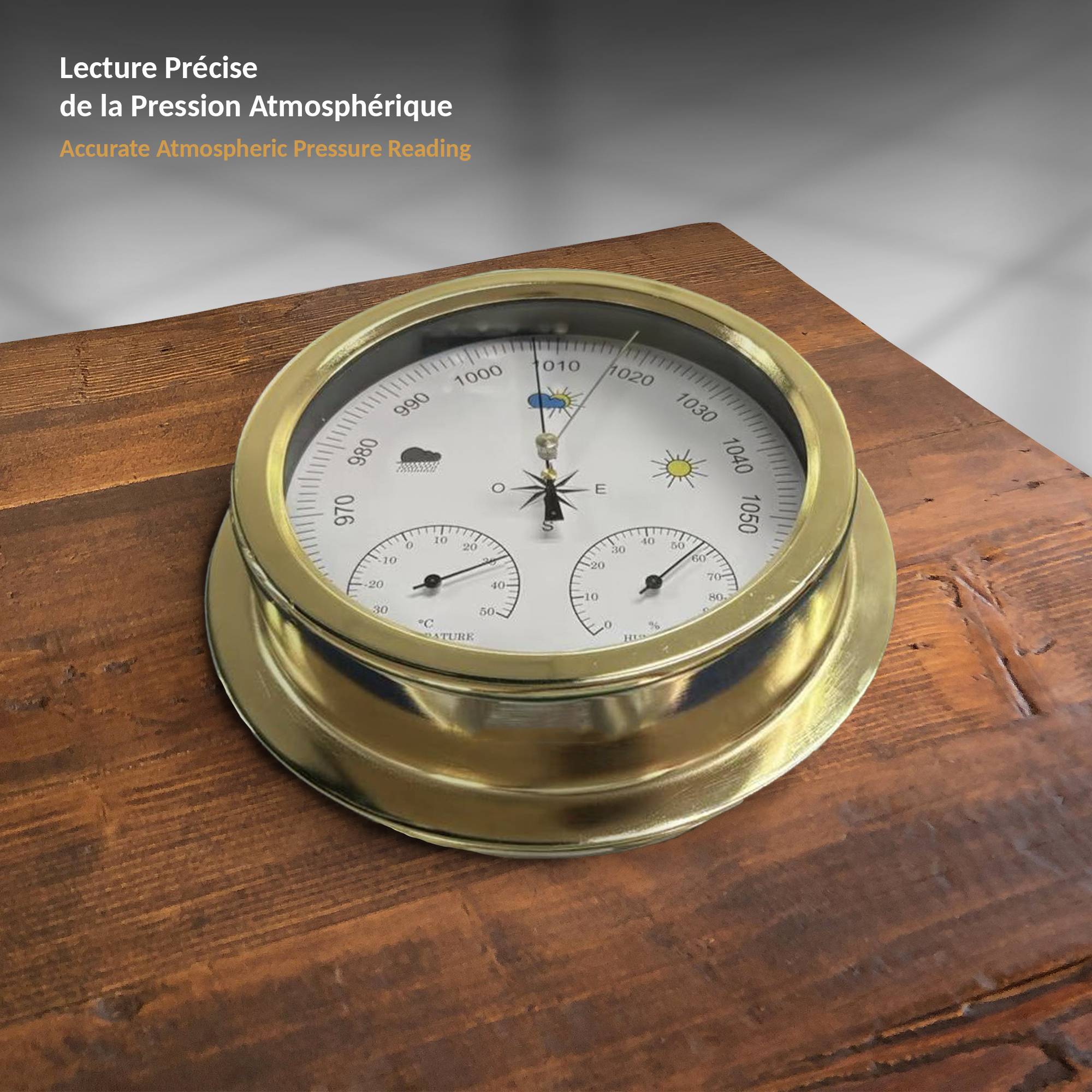 Baromètre Mécanique 3 en 1 avec Thermomètre et Hygromètre Cadre Doré 22,5 cm - Image 2