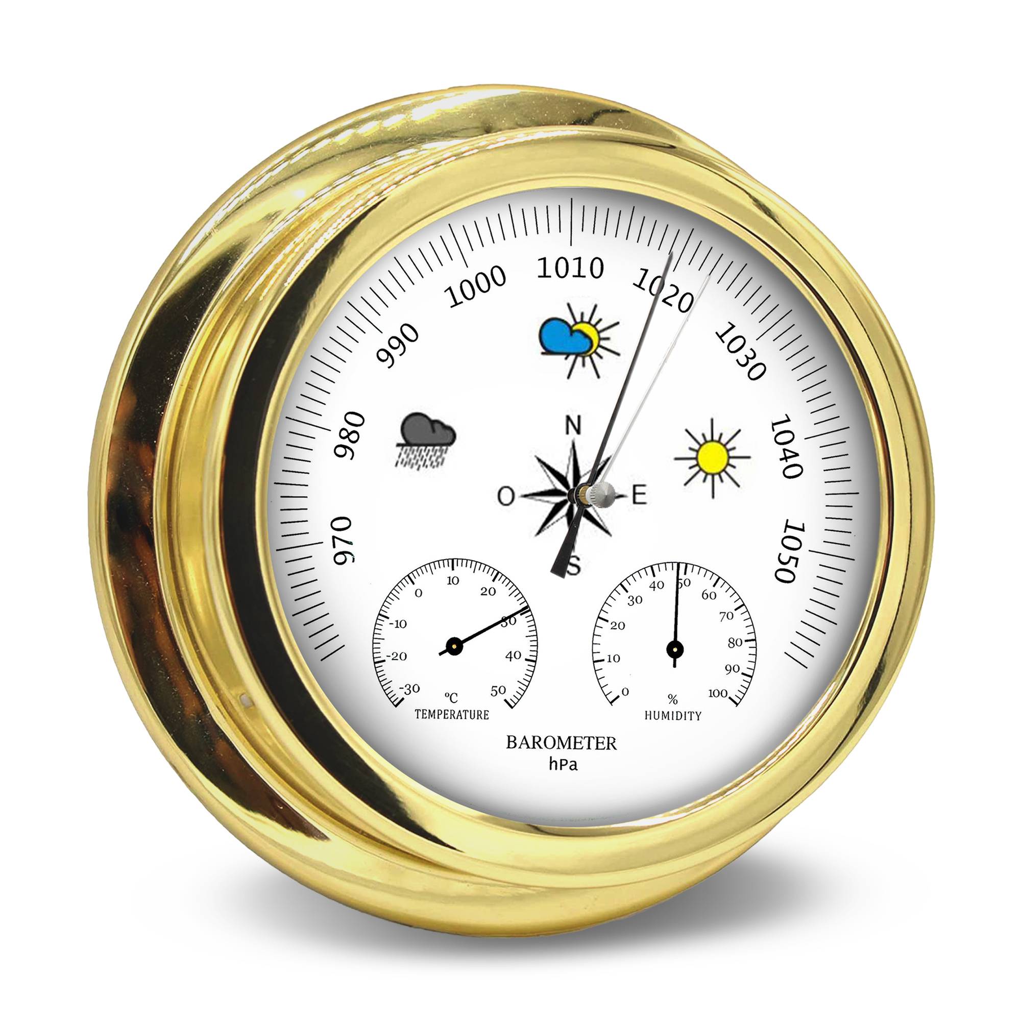Baromètre Mécanique 3 en 1 avec Thermomètre et Hygromètre Cadre Doré 22,5 cm - Image 9