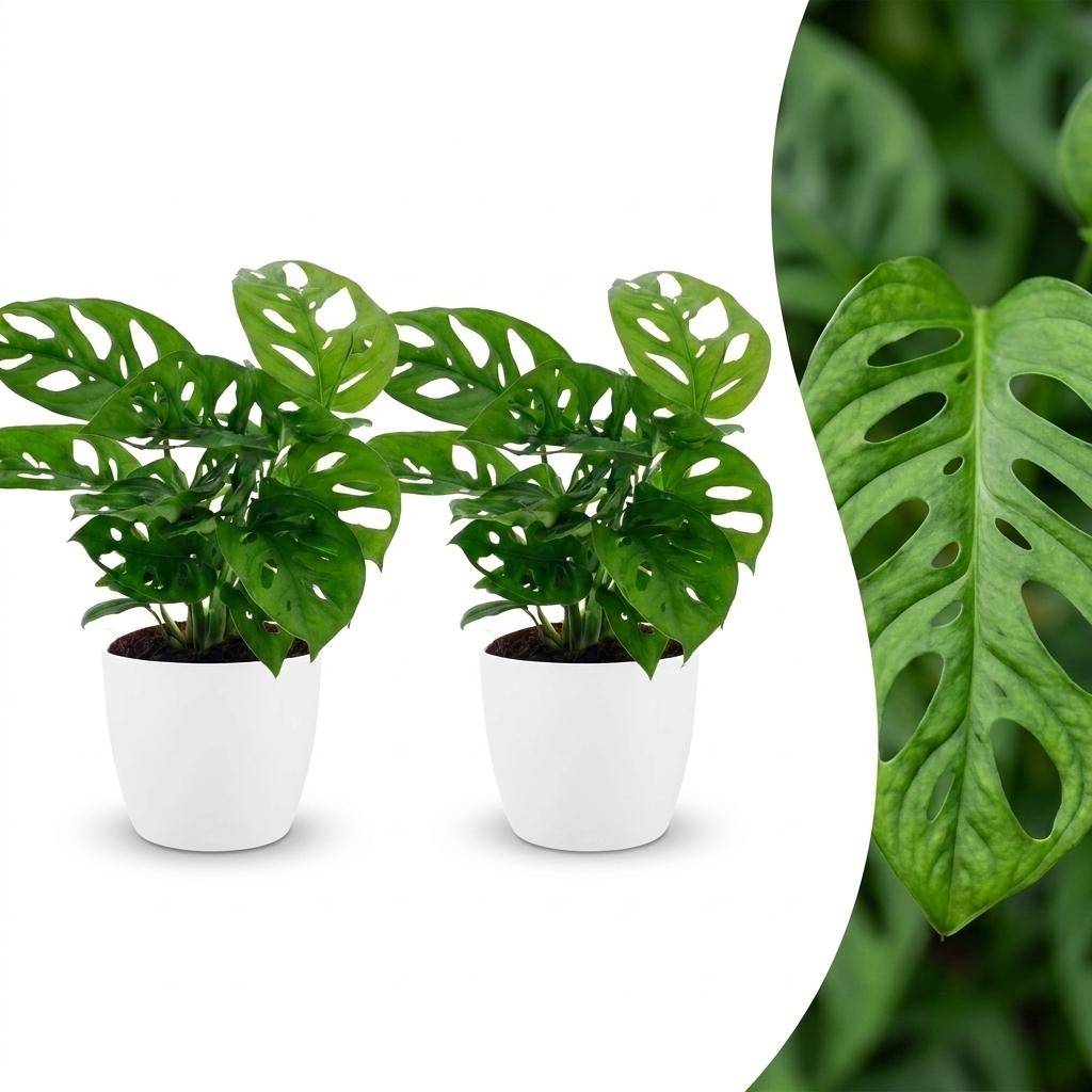 Monstera adansonii - avec pot blanc - lot de 2 - Ø12cm - ↕25cm - Plantes d’intérieur - Image 1