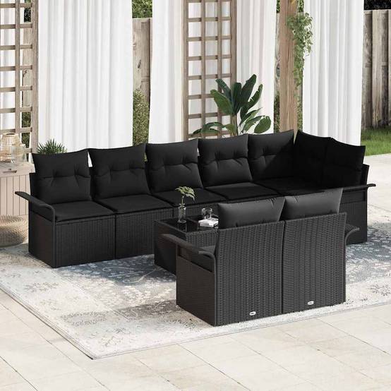 ComfortXL - Salon de jardin d'angle 9 pièces poly rotin modulable avec table hauteur ajustable Noir – ComfortXL Outdoor Living - Image 1