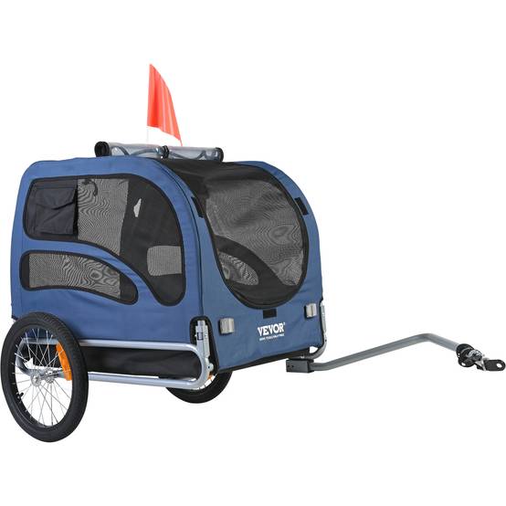 Remorque vélo chien pliable charge 45 kg, cadre pliant, roues dégagement rapide, coupleur universel, bleu/noir. - Image 1