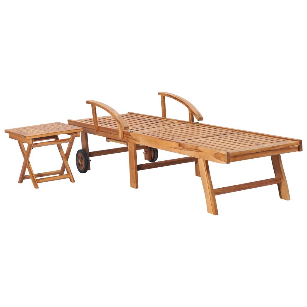 Helloshop26 - Transat chaise longue bain de soleil lit de jardin terrasse meuble d'extérieur avec table et coussin bois de teck solide - Image 4