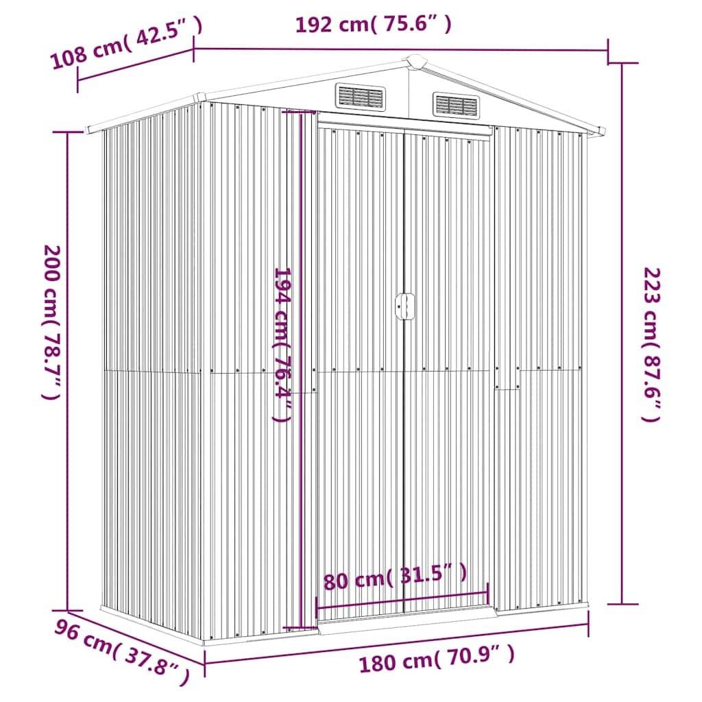 Abri de jardin acier galvanisé marron foncé 192 x 108 x 223 cm - PANGIVO - Image 8