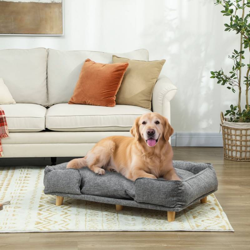 Canapé Chien Design Surélevé Coussin Moelleux Lavable Repos Gris Foncé - ComfortXL Outdoor Living - Image 1