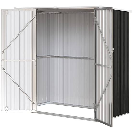 Abri de jardin extérieur en métal 1,37 m² (163 x 89 x 163 cm) avec toit incliné, portes avec loquets et poignées, gris - Image 2
