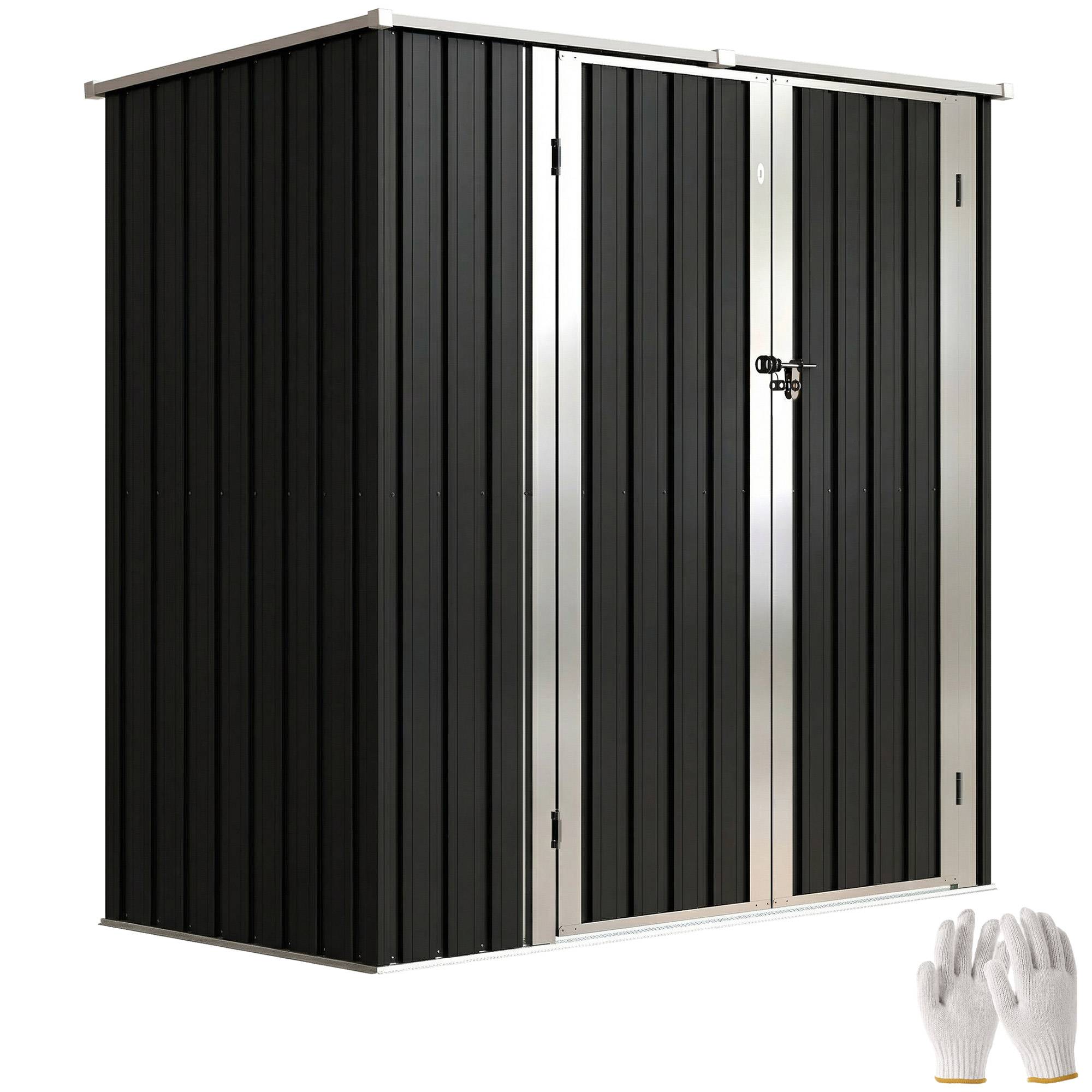 Abri de jardin extérieur en métal 1,37 m² (163 x 89 x 163 cm) avec toit incliné, portes avec loquets et poignées, gris - Image 1
