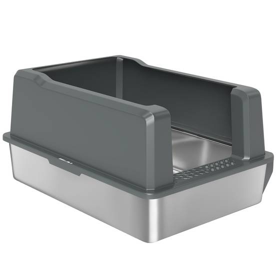 Bac à litière pour chat en acier inoxydable 85L grande capacité maison de toilette semi-fermée, 71 x 50,8 x 35,5 cm gris - Image 2