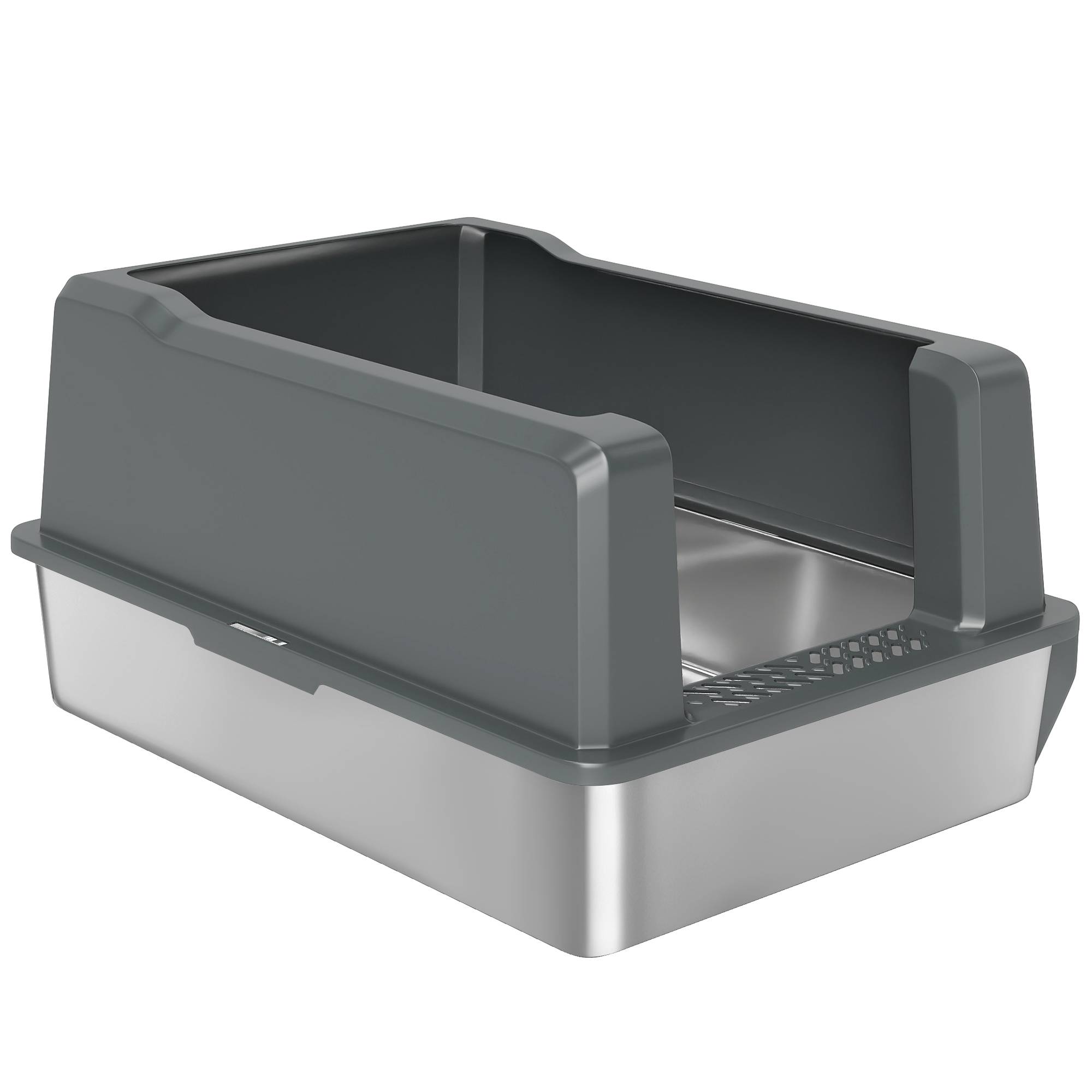 Bac à litière pour chat en acier inoxydable 85L grande capacité maison de toilette semi-fermée, 71 x 50,8 x 35,5 cm gris - Image 2