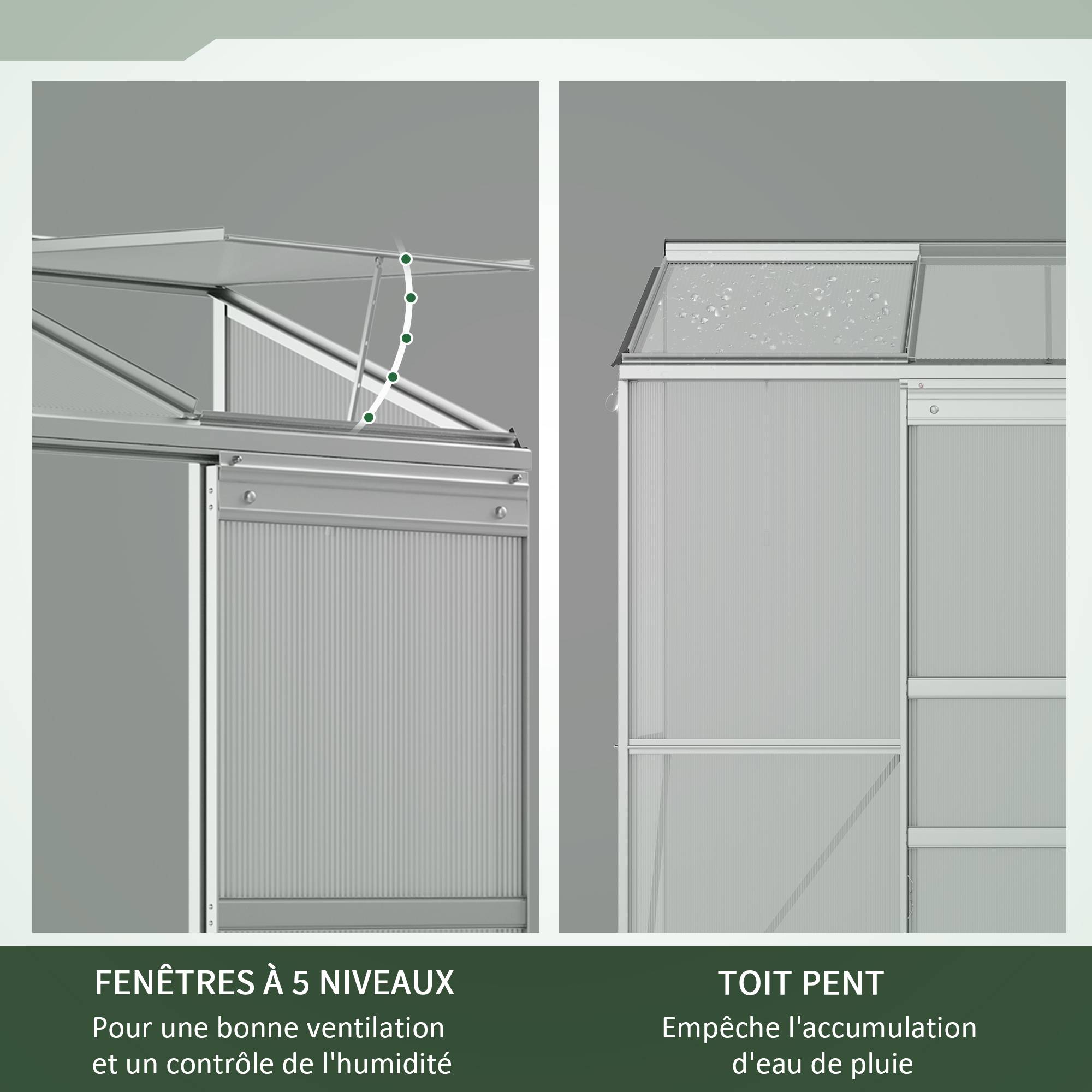 Serre Adossée Polycarbonate Aluminium 2 Fenêtres de Toit Porte Coulissante 1,9x0,7x2 m - ComfortXL Outdoor Living - Image 7