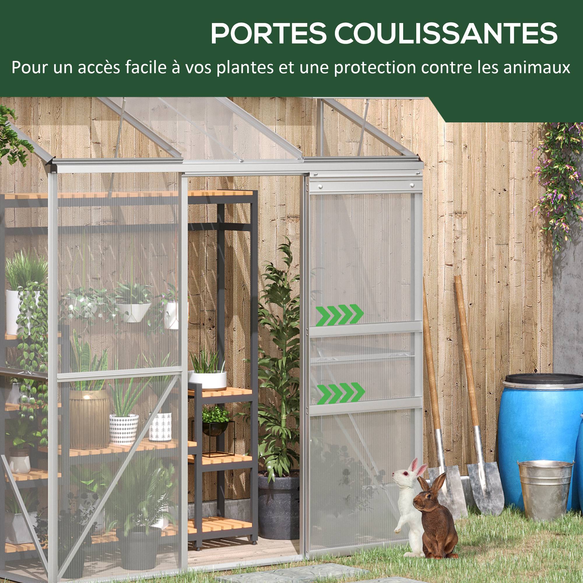Serre Adossée Polycarbonate Aluminium 2 Fenêtres de Toit Porte Coulissante 1,9x0,7x2 m - ComfortXL Outdoor Living - Image 8