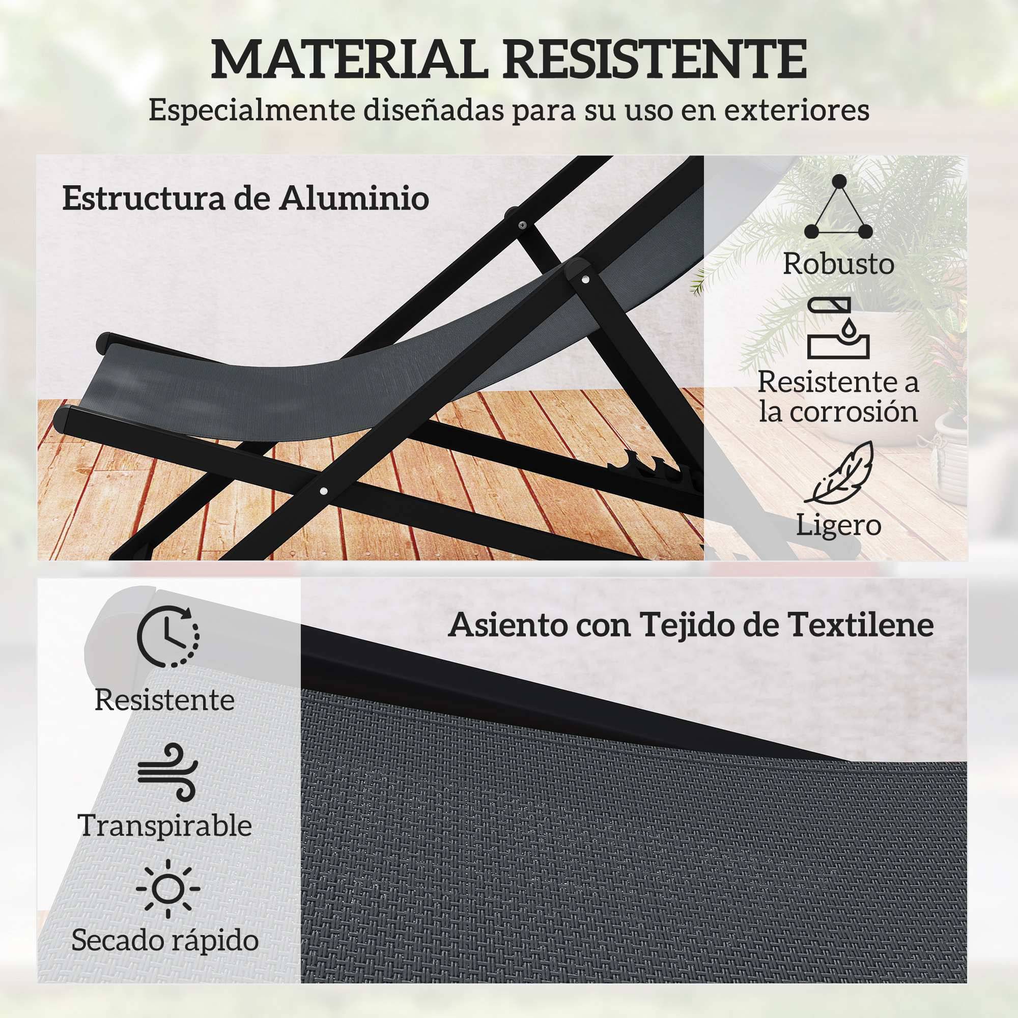 Ensemble de 2 chaises longues pliantes en aluminium avec dossier et appui-tête réglables sur 5 positions, 60 x 100 x 85 cm, gris - Image 8
