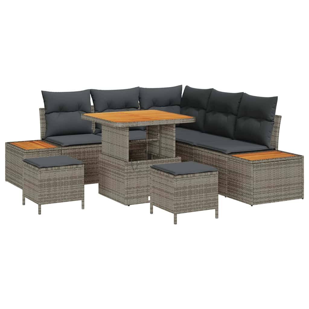 Salon Bas avec Repose-Pieds 8 Pcs Polyrotin & Acacia 7 Places Table Haute pour Dîners et Détente Gris – ComfortXL Outdoor Living - Image 2