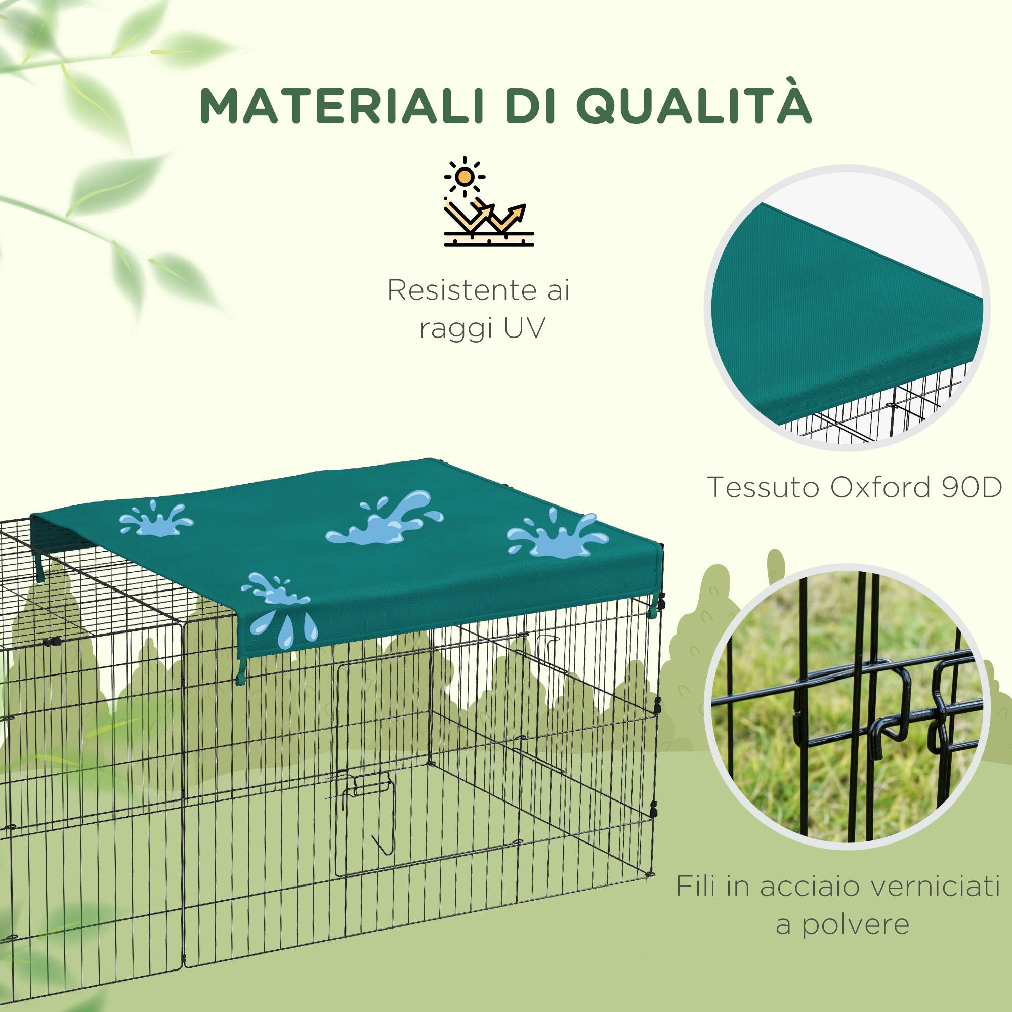 ComfortXL - Parc Enclos en Acier pour Lapins Animaux avec Bâche Pare-soleil 220x85x70cm Vert - ComfortXL Outdoor Living - Image 10