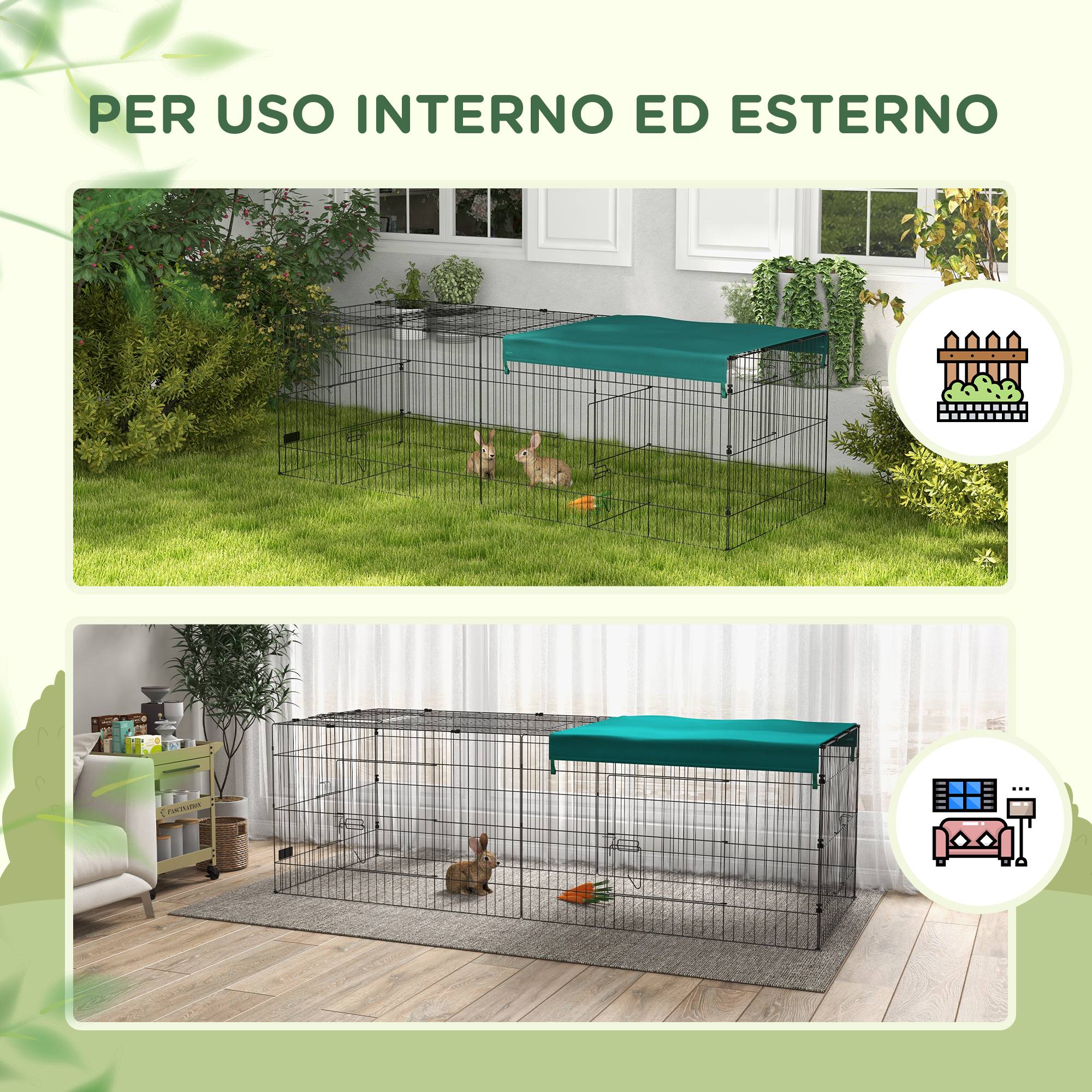 ComfortXL - Parc Enclos en Acier pour Lapins Animaux avec Bâche Pare-soleil 220x85x70cm Vert - ComfortXL Outdoor Living - Image 7