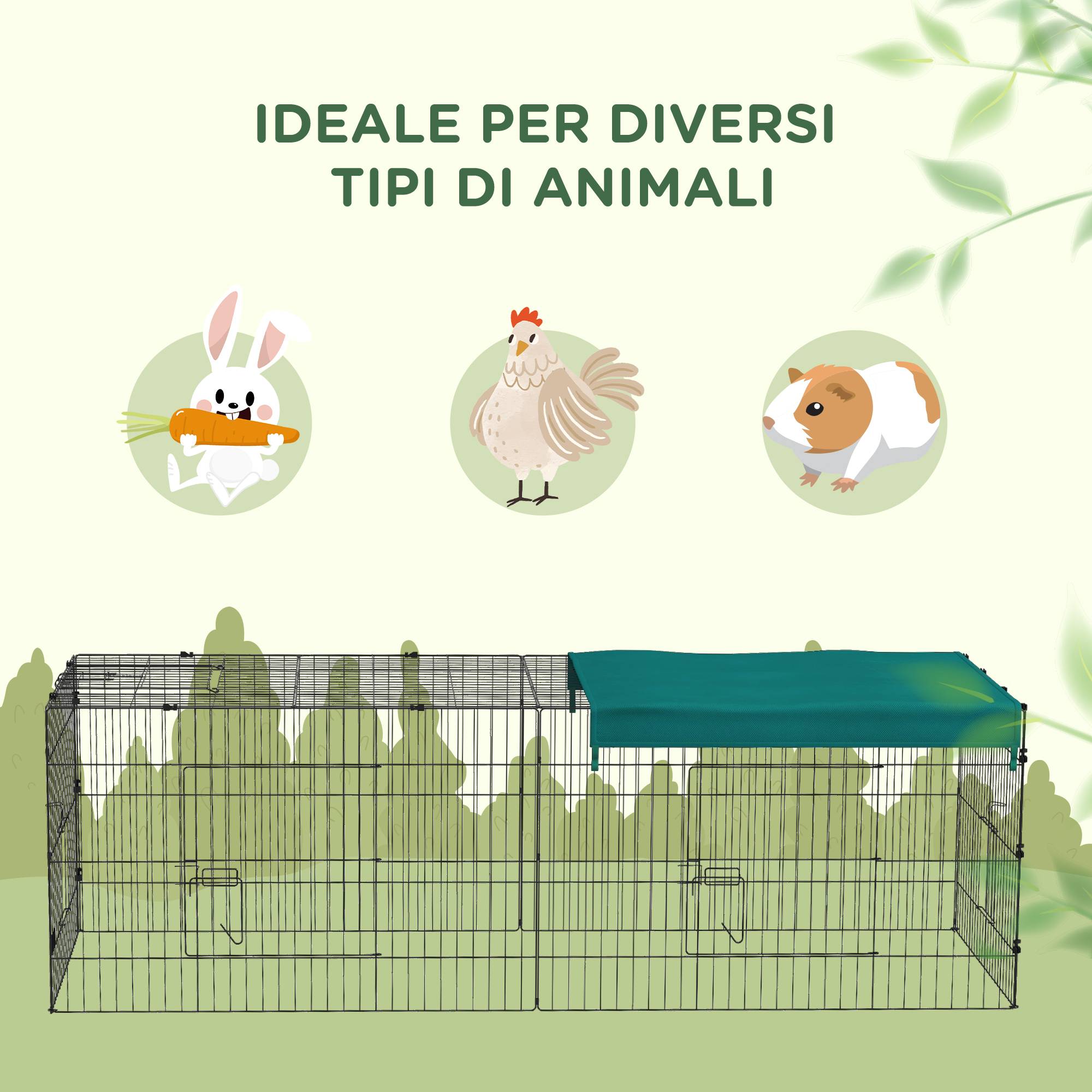 ComfortXL - Parc Enclos en Acier pour Lapins Animaux avec Bâche Pare-soleil 220x85x70cm Vert - ComfortXL Outdoor Living - Image 8