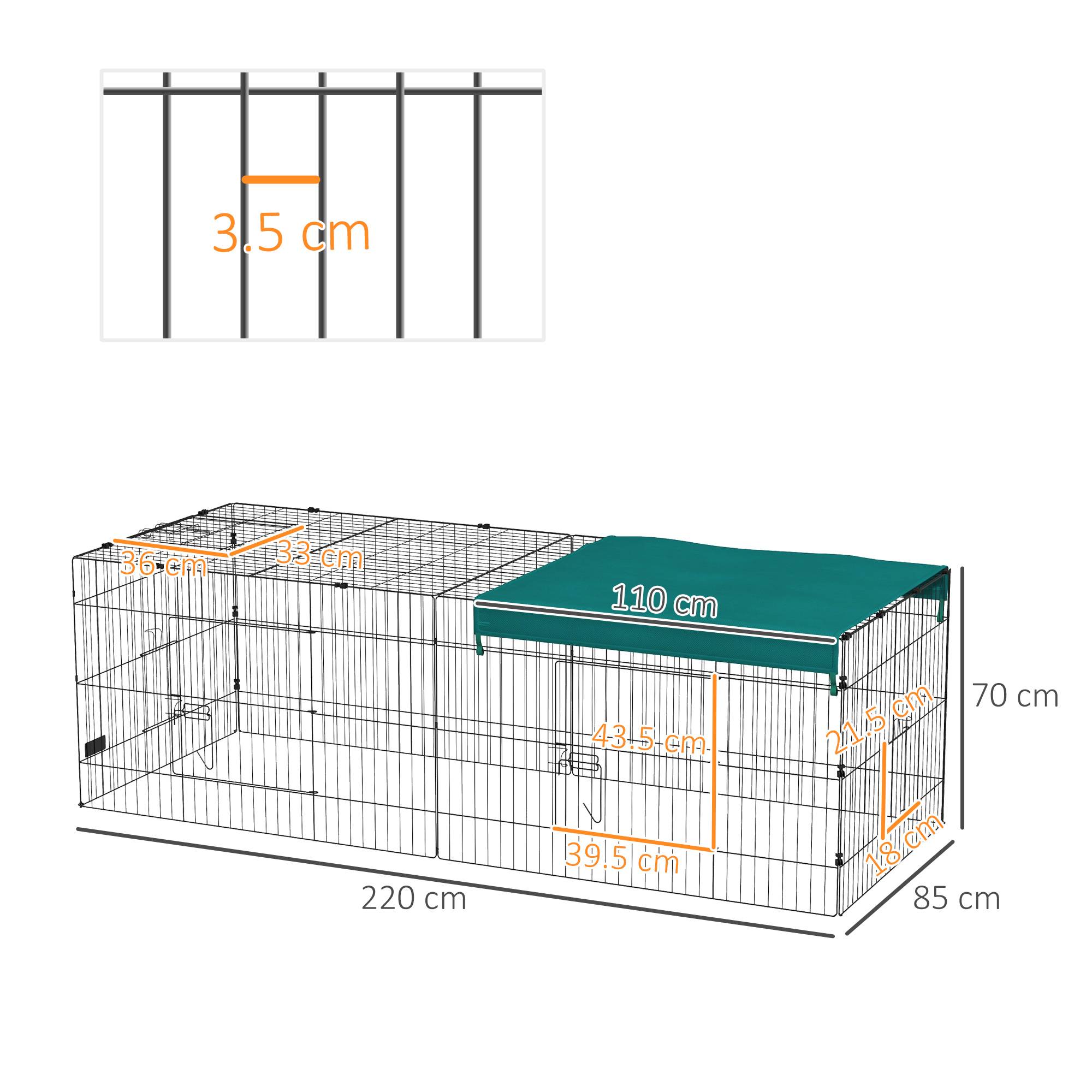 ComfortXL - Parc Enclos en Acier pour Lapins Animaux avec Bâche Pare-soleil 220x85x70cm Vert - ComfortXL Outdoor Living - Image 5