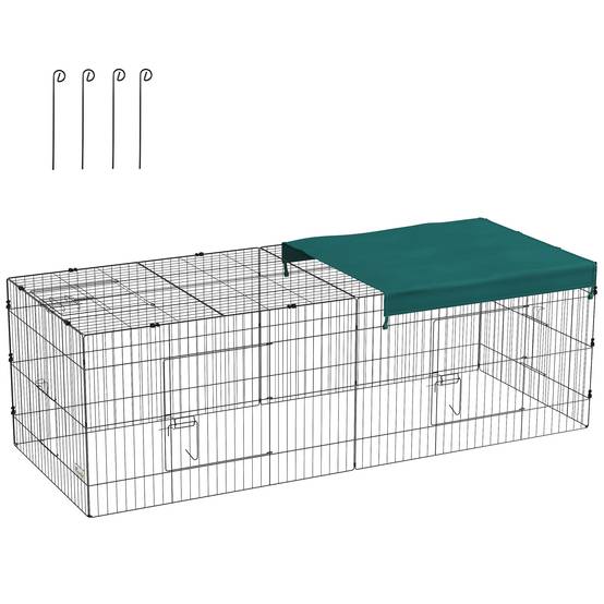 ComfortXL - Parc Enclos en Acier pour Lapins Animaux avec Bâche Pare-soleil 220x85x70cm Vert - ComfortXL Outdoor Living - Image 1