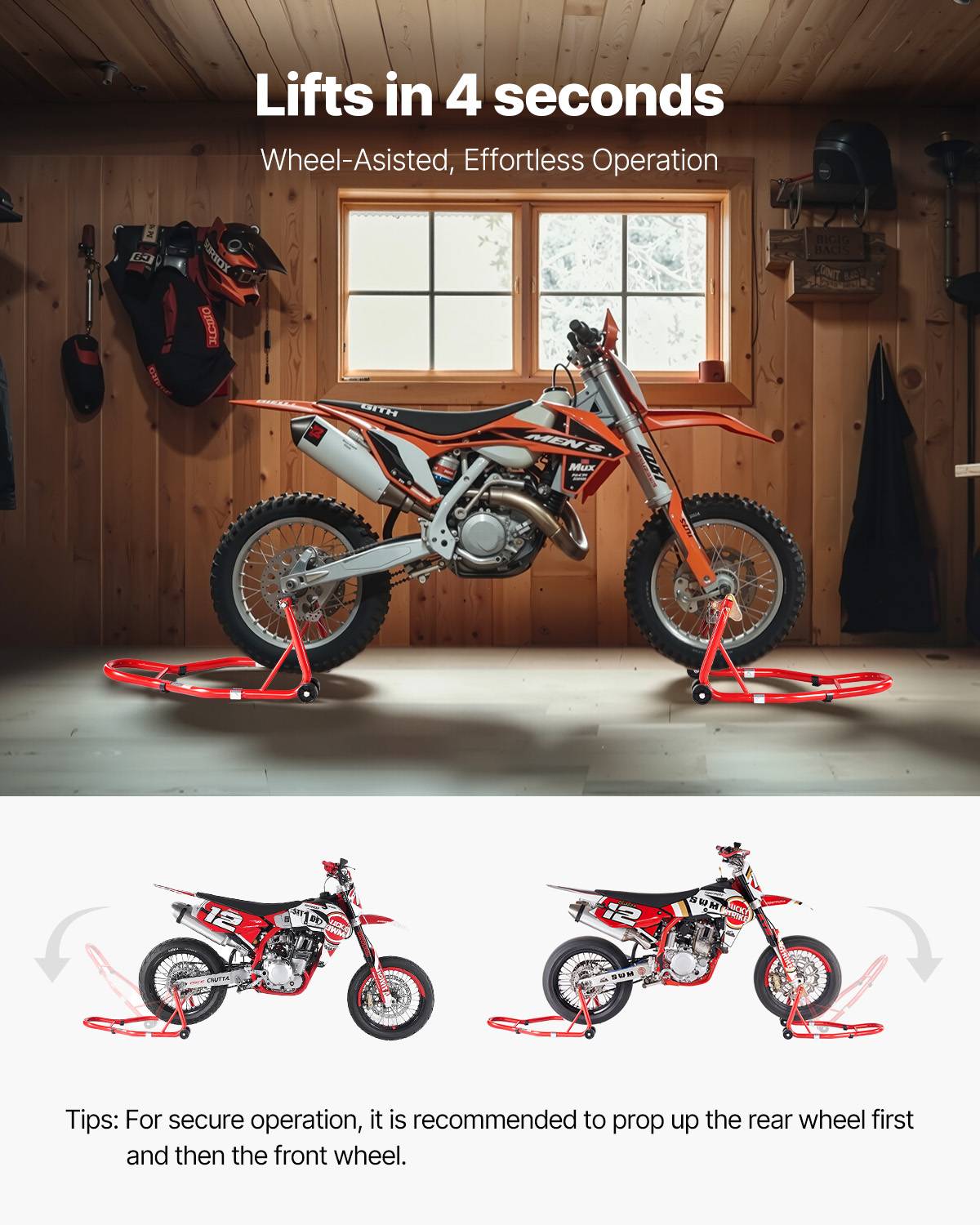 VEVOR Béquille Roue Avant et Arrière Lève-moto Capacité 385,6 kg Bras Oscillant - Image 6