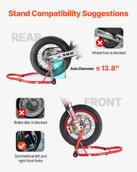 VEVOR Béquille Roue Avant et Arrière Lève-moto Capacité 385,6 kg Bras Oscillant - Image 4