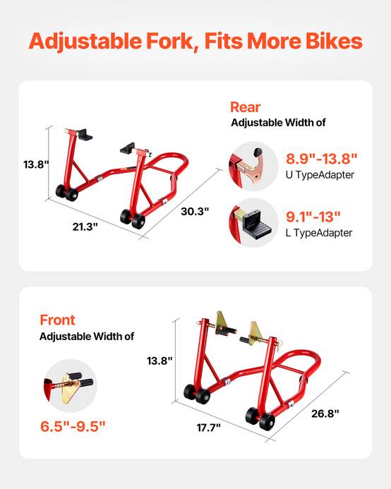 VEVOR Béquille Roue Avant et Arrière Lève-moto Capacité 385,6 kg Bras Oscillant - Image 2