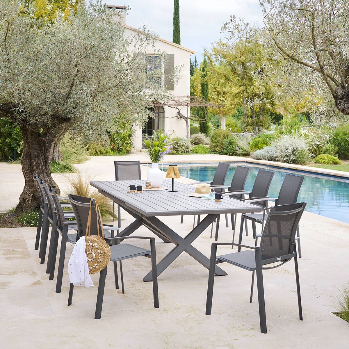 Hesperide - Table de jardin extensible "Axiome" ardoise granitée 10 places en aluminium traité époxy Hespéride - Image 3