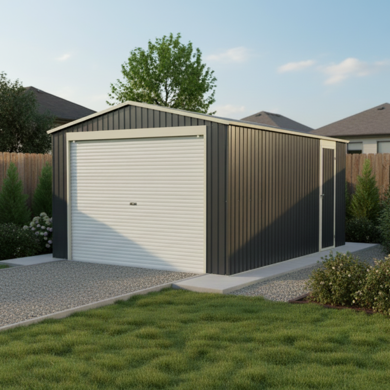 X-Metal - Garage métal 19,52 m² porte enroulable aluminium kit ancrage X-Metal anthracite - Image 1