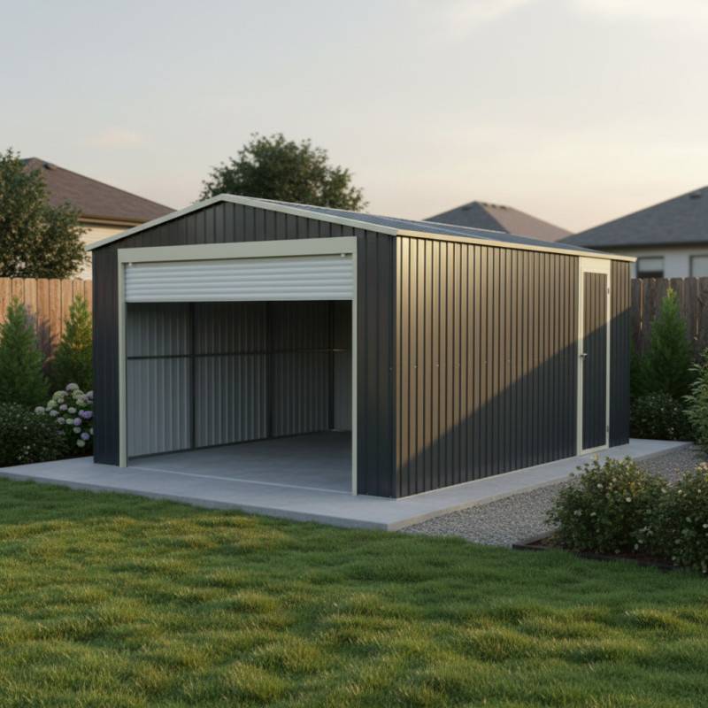 Garage métal 19,52 m² porte enroulable aluminium kit ancrage X-Metal anthracite - Image 4