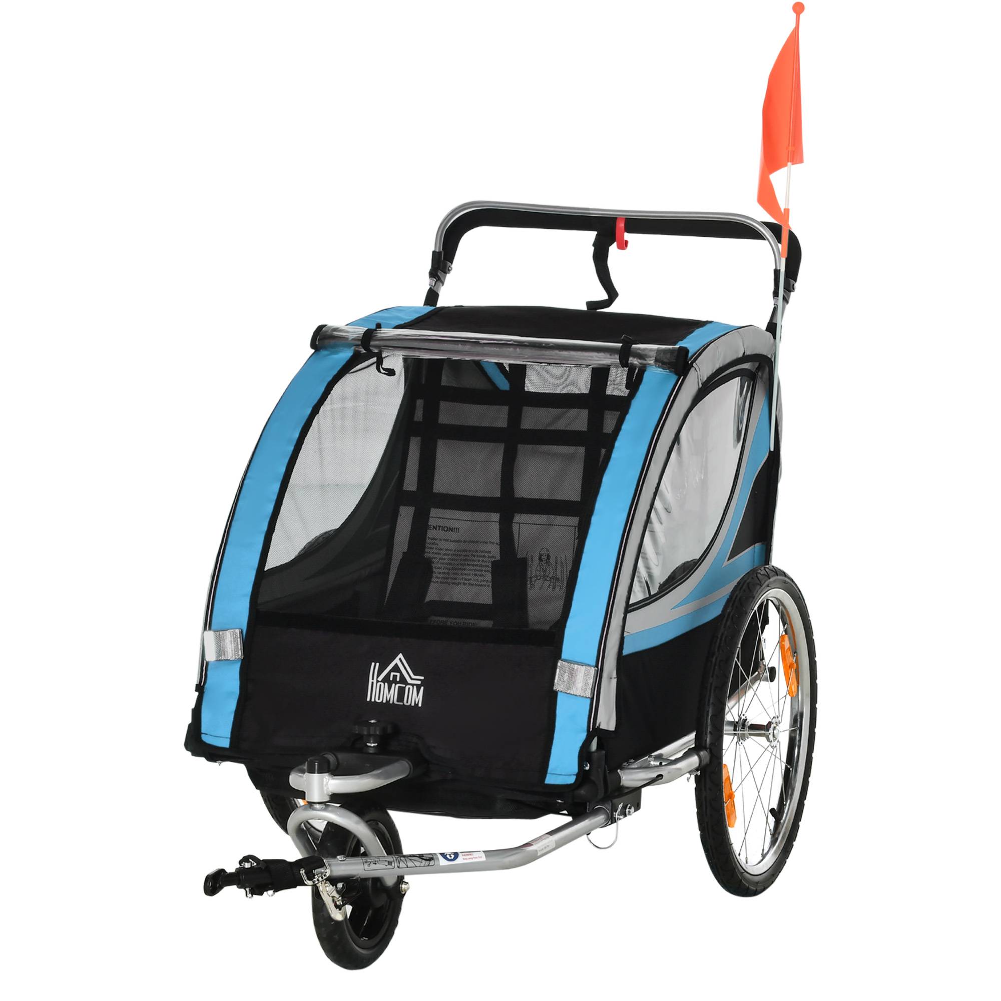 Sans Marque - Remorque vélo/poussette 2 en 1 enfants ceinture poches drapeau bleue - Image 2