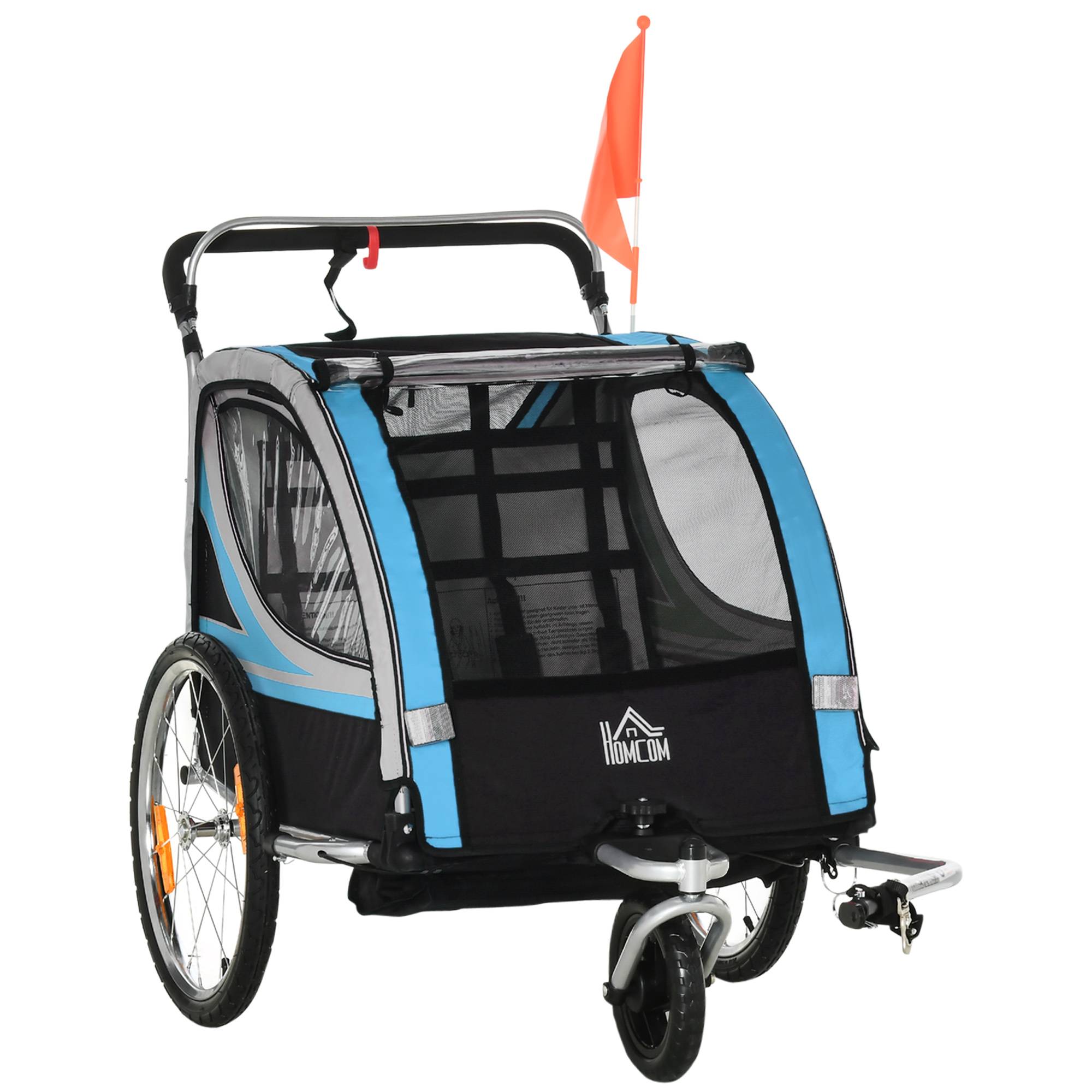 Sans Marque - Remorque vélo/poussette 2 en 1 enfants ceinture poches drapeau bleue - Image 1