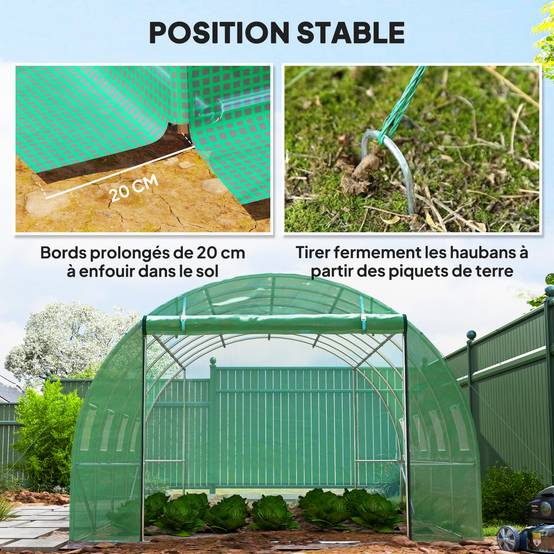 Serre tunnel de jardin 12m² acier galvanisé pour potager culture 4x3m Vert - ComfortXL Outdoor Living - Image 9