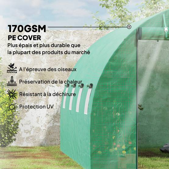 Serre tunnel de jardin 12m² acier galvanisé pour potager culture 4x3m Vert - ComfortXL Outdoor Living - Image 6