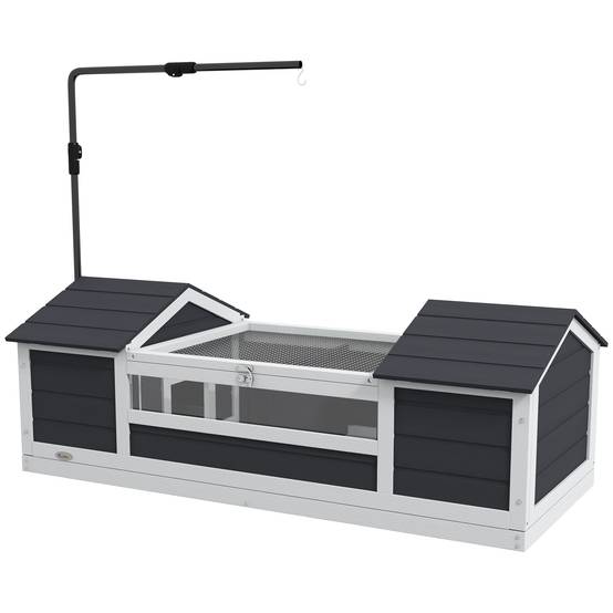 Maison tortue terrestre extérieure enclos tortue 2 niches support de lampe réglable bois massif 120 x 56,5 x 43 cm gris - Image 2