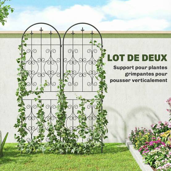 Lot de 2 treillis jardin métal volutes plantes grimpantes écran 180cm noir - ComfortXL Outdoor Living - Image 6