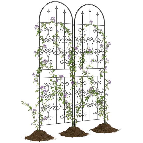 Lot de 2 treillis jardin métal volutes plantes grimpantes écran 180cm noir - ComfortXL Outdoor Living - Image 1