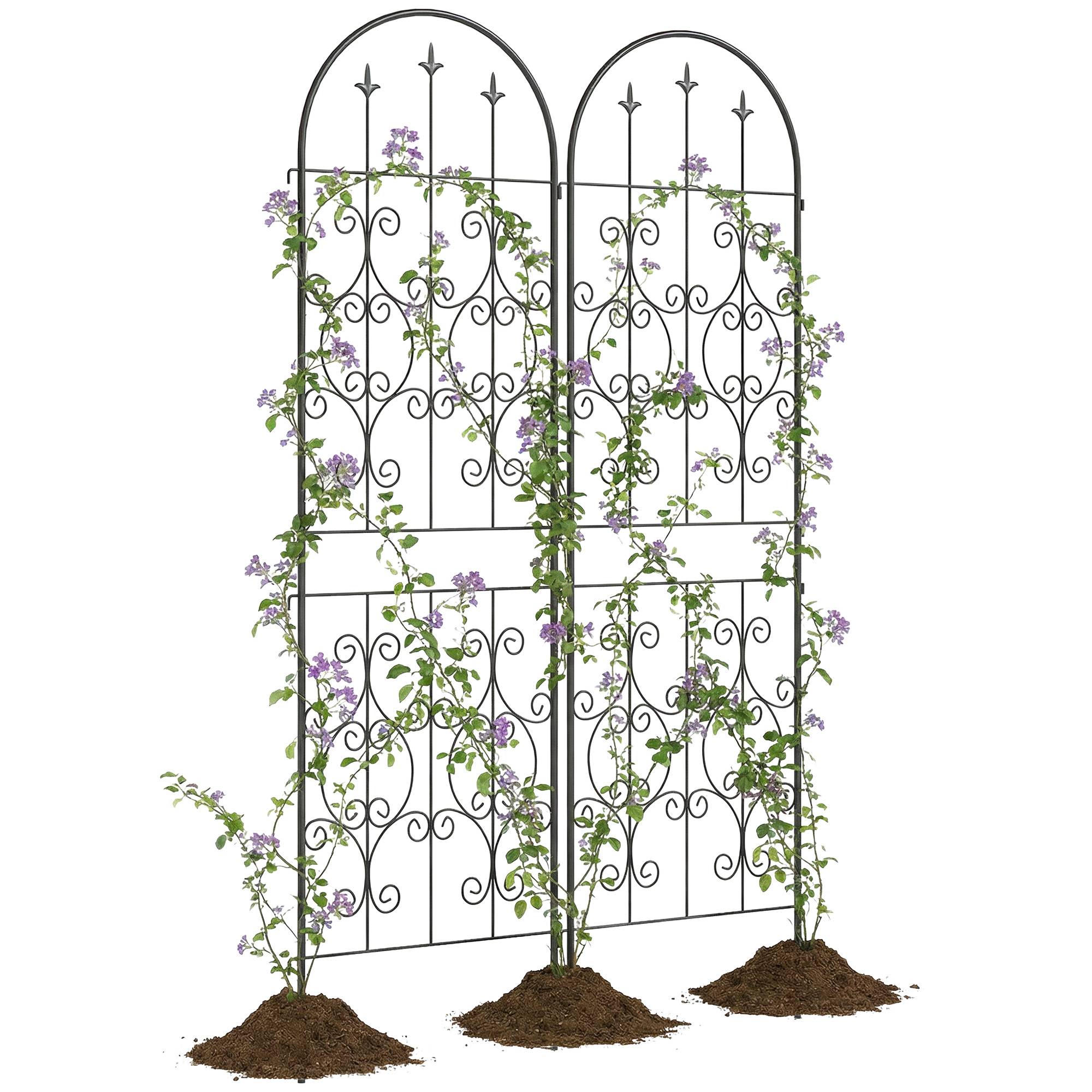Lot de 2 treillis jardin métal volutes plantes grimpantes écran 180cm noir - ComfortXL Outdoor Living - Image 1